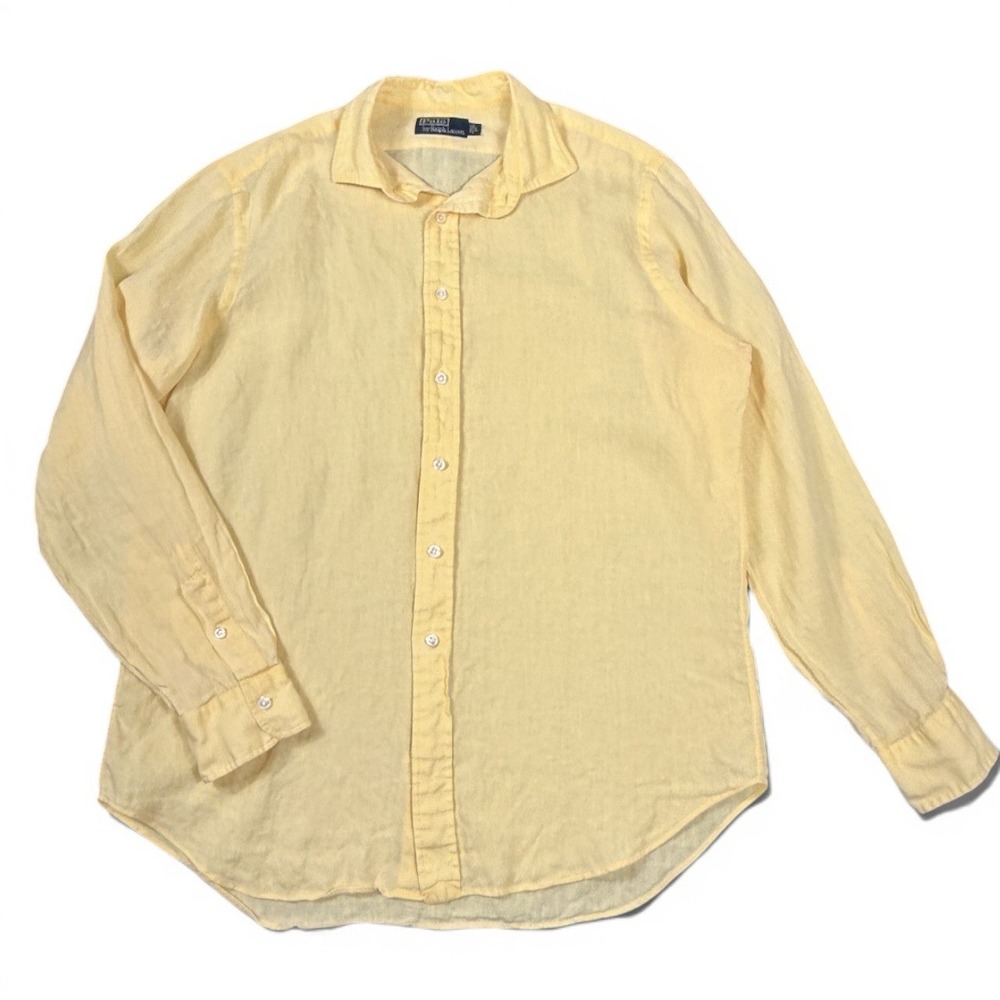 Polo Ralph Lauren Button Down Men L Butter Yellow Preppy Linen Long Sleeve Shirt